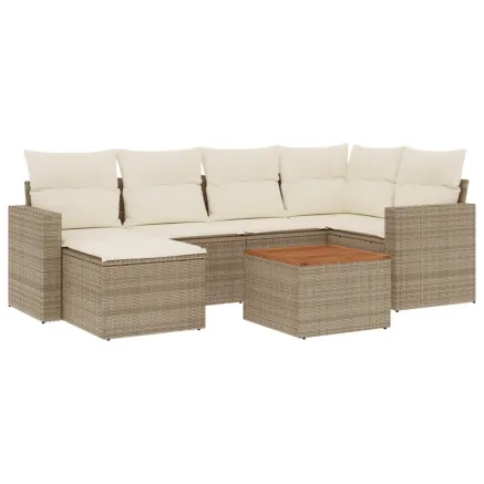 Salon de jardin avec coussins 7 pcs beige résine tressée 2