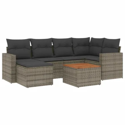 Salon de jardin avec coussins 7 pcs gris résine tressée 2