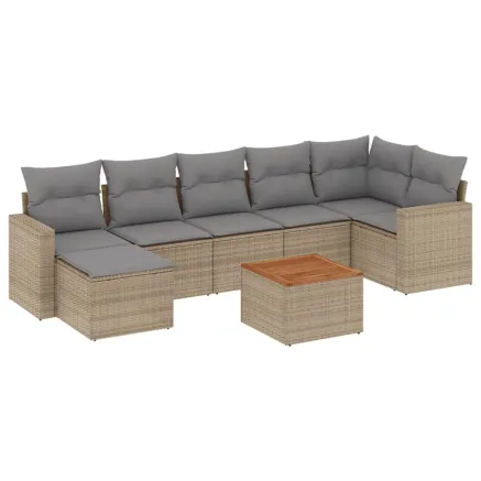 Salon de jardin avec coussins 8 pcs beige résine tressée 2