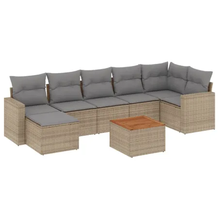 Salon de jardin avec coussins 8 pcs beige résine tressée