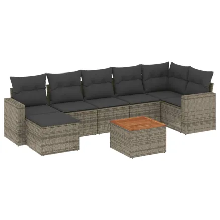 Salon de jardin 8 pcs avec coussins gris résine tressée 2