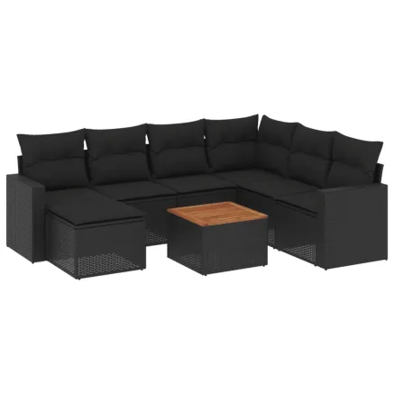 Salon de jardin 8 pcs avec coussins noir résine tressée 2