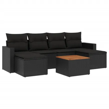 Salon de jardin 7 pcs avec coussins noir résine tressée 2
