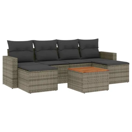 Salon de jardin avec coussins 7 pcs gris résine tressée 2