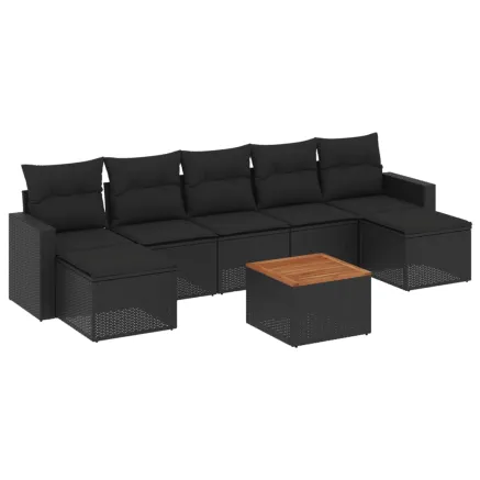Salon de jardin 8 pcs avec coussins noir résine tressée 2