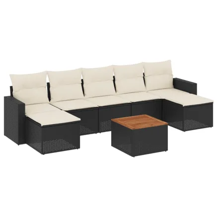 Salon de jardin 8 pcs avec coussins noir résine tressée 2