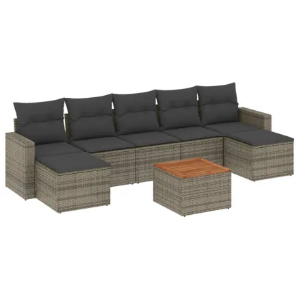 Salon de jardin 8 pcs avec coussins gris résine tressée 2