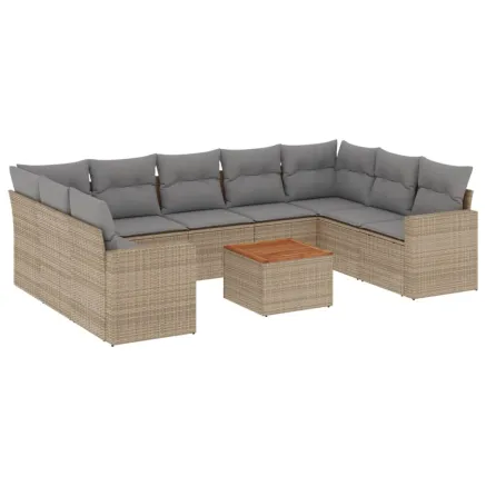 Salon de jardin avec coussins 10 pcs beige résine tressée 2