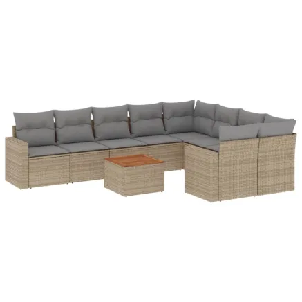 Salon de jardin avec coussins 10 pcs beige résine tressée 2
