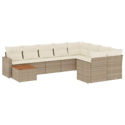 Salon de jardin avec coussins 10 pcs beige résine tressée 2