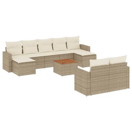 Salon de jardin avec coussins 10 pcs beige résine tressée 2