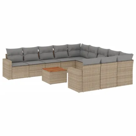 Salon de jardin avec coussins 12 pcs beige résine tressée 2