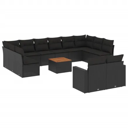 Salon de jardin avec coussins 13 pcs noir résine tressée 2