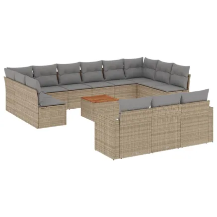 Salon de jardin avec coussins 14 pcs beige résine tressée 2