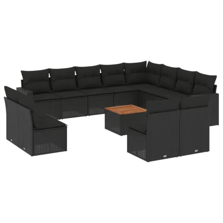 Salon de jardin avec coussins 13 pcs noir résine tressée 2