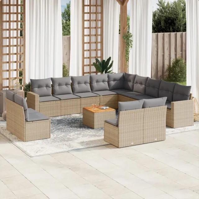 Salon de jardin avec coussins 14 pcs beige résine tressée