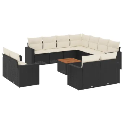 Salon de jardin avec coussins 13 pcs noir résine tressée 2