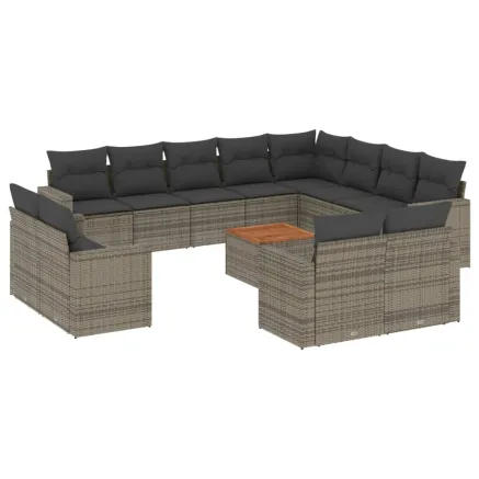 Salon de jardin avec coussins 13 pcs gris résine tressée 2