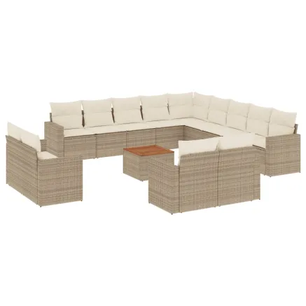 Salon de jardin avec coussins 14 pcs beige résine tressée 2