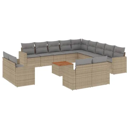 Salon de jardin avec coussins 14 pcs beige résine tressée 2