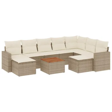 Salon de jardin avec coussins 10 pcs beige résine tressée 2