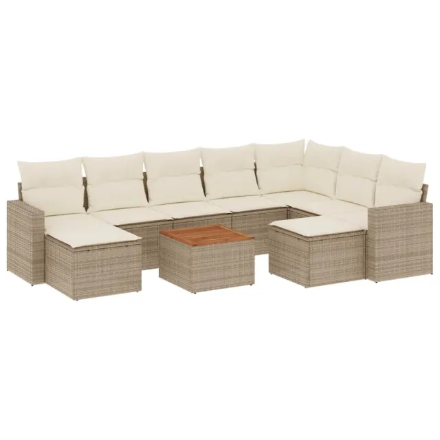 Salon de jardin avec coussins 10 pcs beige résine tressée