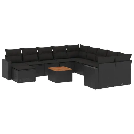 Salon de jardin 12 pcs avec coussins noir résine tressée 2