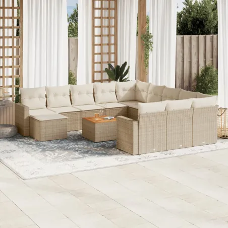 Salon de jardin avec coussins 13 pcs beige résine tressée