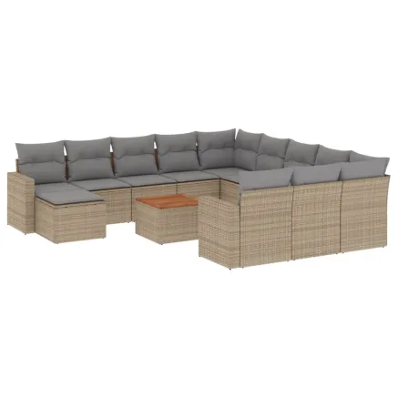Salon de jardin avec coussins 13 pcs beige résine tressée 2