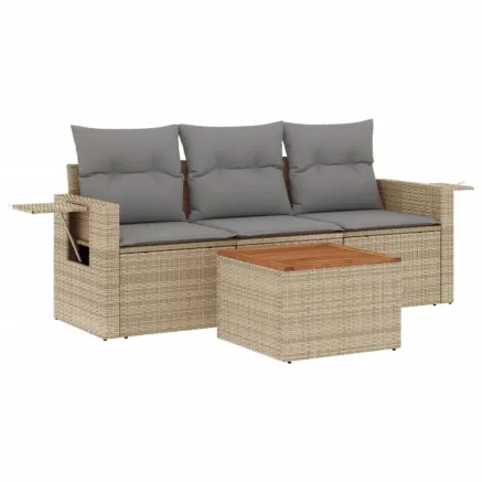 Salon de jardin avec coussins 4 pcs beige résine tressée 2