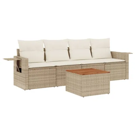 Salon de jardin avec coussins 5 pcs beige résine tressée 2