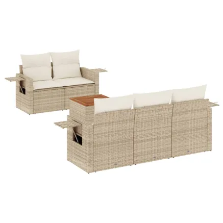 Salon de jardin avec coussins 6 pcs beige résine tressée 2