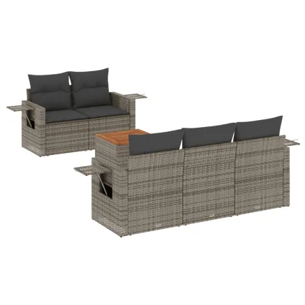 Salon de jardin 6 pcs avec coussins gris résine tressée 2