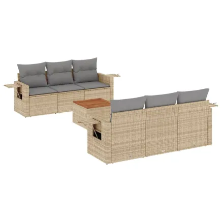 Salon de jardin avec coussins 7 pcs beige résine tressée 2