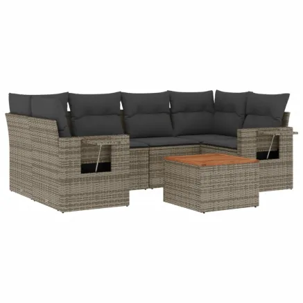 Salon de jardin avec coussins 7 pcs gris résine tressée 2