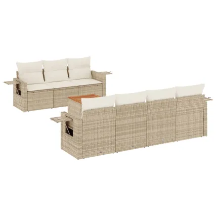 Salon de jardin avec coussins 8 pcs beige résine tressée 2