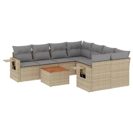 Salon de jardin avec coussins 9 pcs beige résine tressée 2