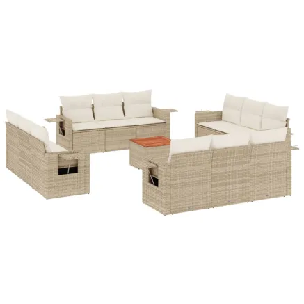 Salon de jardin avec coussins 13 pcs beige résine tressée 2