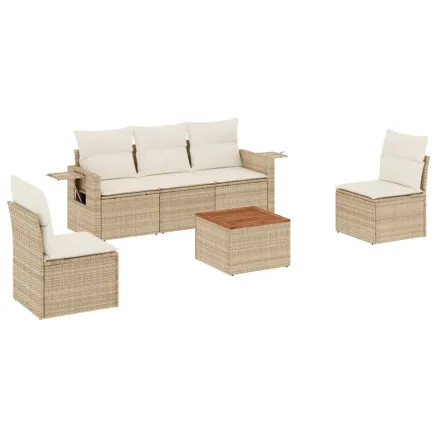 Salon de jardin avec coussins 6 pcs beige résine tressée 2