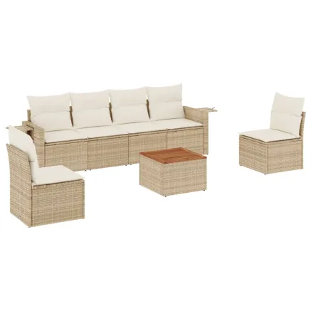 Salon de jardin avec coussins 7 pcs beige résine tressée 2