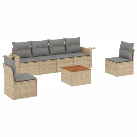 Salon de jardin avec coussins 7 pcs beige résine tressée 2