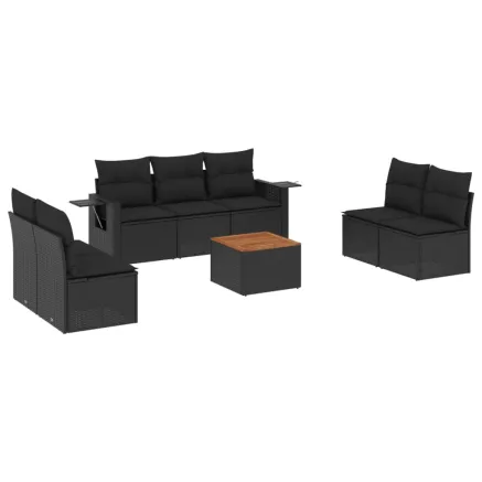 Salon de jardin 8 pcs avec coussins noir résine tressée 2