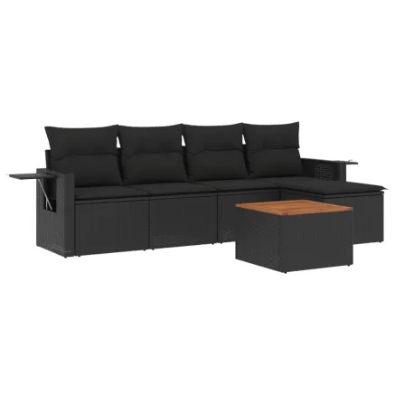 Salon de jardin 6 pcs avec coussins noir résine tressée 2