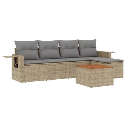 Salon de jardin avec coussins 6 pcs beige résine tressée 2