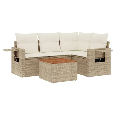 Salon de jardin avec coussins 5 pcs beige résine tressée 2