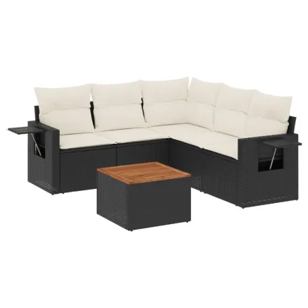 Salon de jardin 6 pcs avec coussins noir résine tressée 2