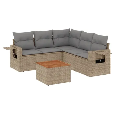 Salon de jardin avec coussins 6 pcs beige résine tressée 2