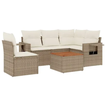 Salon de jardin avec coussins 6 pcs beige résine tressée 2