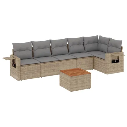 Salon de jardin avec coussins 7 pcs beige résine tressée 2