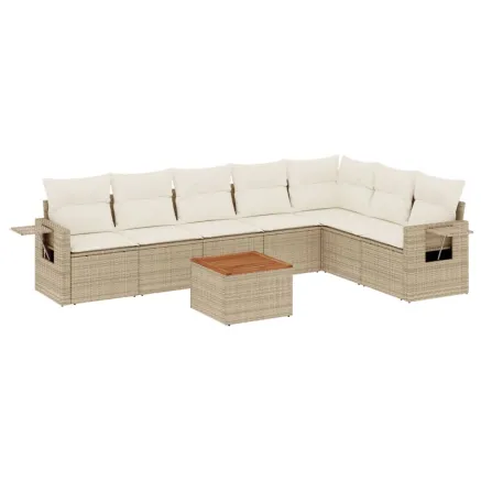 Salon de jardin avec coussins 8 pcs beige résine tressée 2